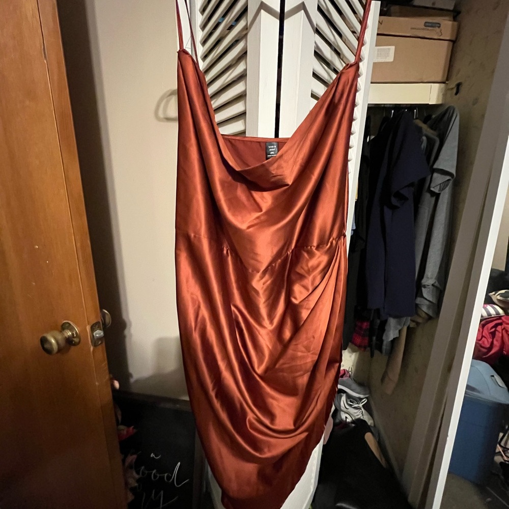 Elegant Rust Satin Dress